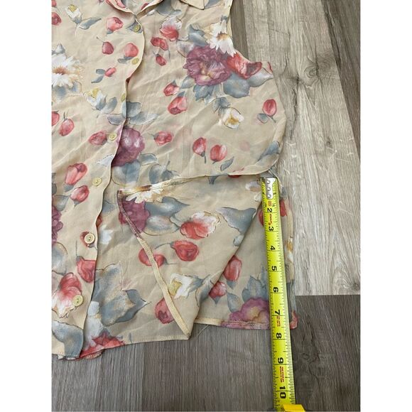 Italian Floral Beige Pink Button-Up Collared Sleeveless Blouse, Size US 8 - Picture 5 of 10